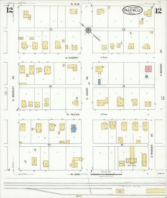 Sanborn Fire Insurance Map from Pauls Valley, Garvin County, Oklahoma (1923), Sheet #0012 - Historic Sanborn Fire Insurance Map Print, vintage old map wall art, antique decor, genealogy gift, Oklahoma Oklahoma map