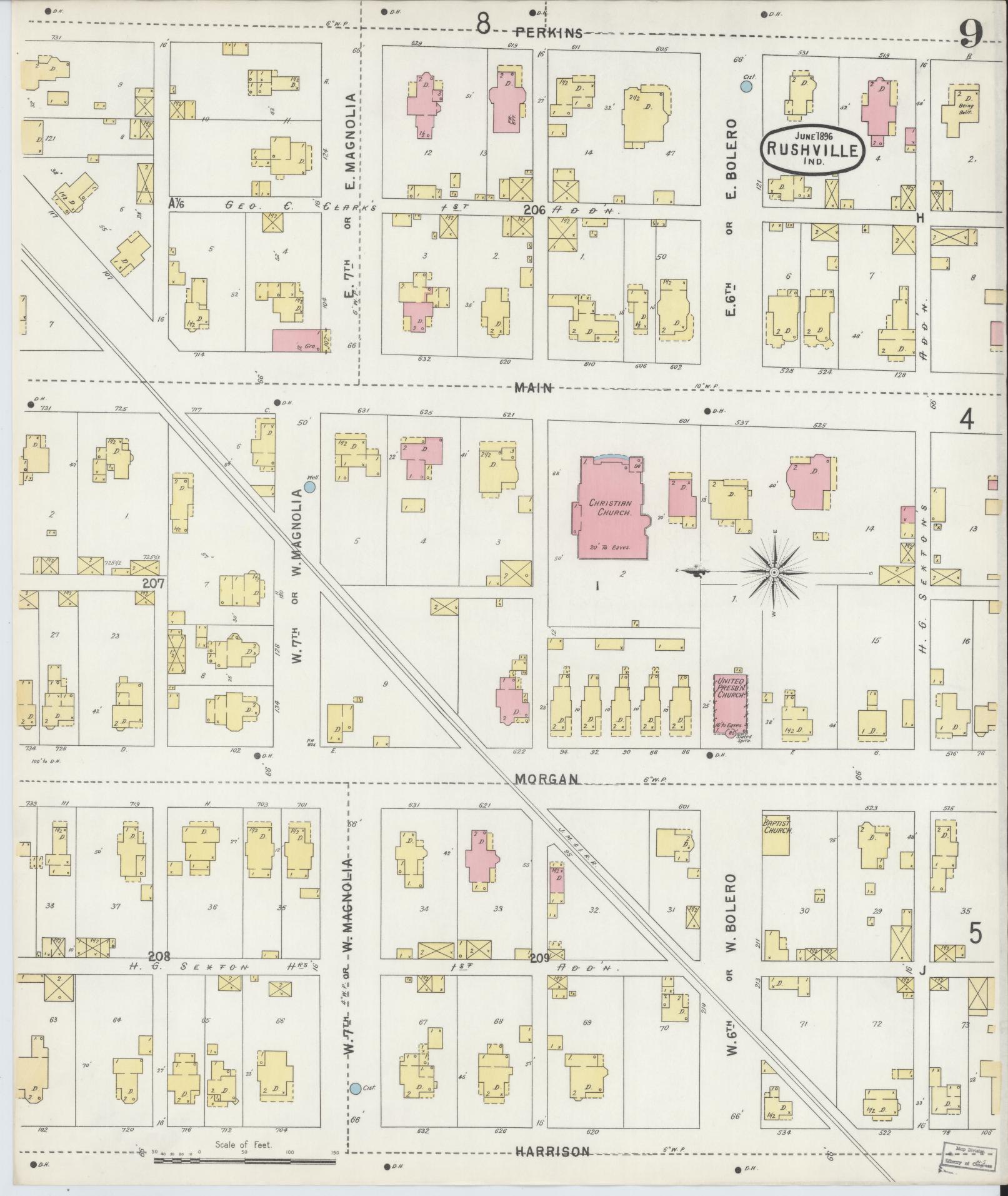 Sanborn Fire Insurance Map from Rushville, Rush County, Indiana (1896), Sheet #0009 - Complete Map Set gallery image, historic Sanborn map, vintage wall art, Indiana Indiana