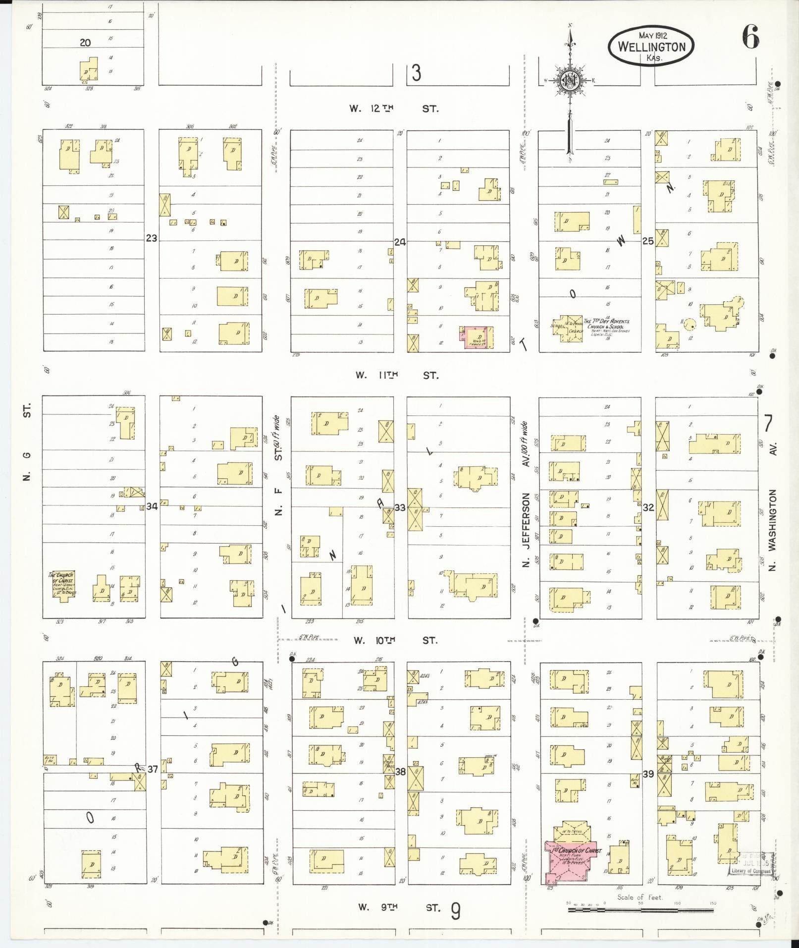 Sanborn Fire Insurance Map from Wellington, Sumner County, Kansas (1912), Sheet #0006 - Historic Sanborn Fire Insurance Map Print, vintage old map wall art, antique decor, genealogy gift, Kansas Kansas map
