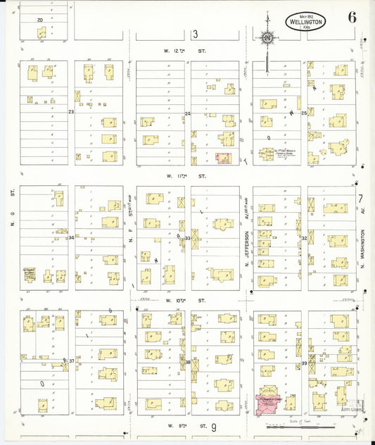 Sanborn Fire Insurance Map from Wellington, Sumner County, Kansas (1912), Sheet #0006 - Historic Sanborn Fire Insurance Map Print, vintage old map wall art, antique decor, genealogy gift, Kansas Kansas map