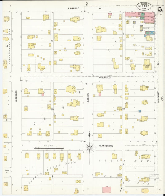 Sanborn Fire Insurance Map from Girard, Crawford County, Kansas (1902), Sheet #0005 - Historic Sanborn Fire Insurance Map Print, vintage old map wall art, antique decor, genealogy gift, Kansas Kansas map