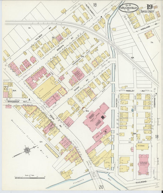 Sanborn Fire Insurance Map from Turtle Creek Valley, Allegheny County, Pennsylvania (1911), Sheet #0019 - Historic Sanborn Fire Insurance Map Print, vintage old map wall art, antique decor, genealogy gift, Pennsylvania Pennsylvania map