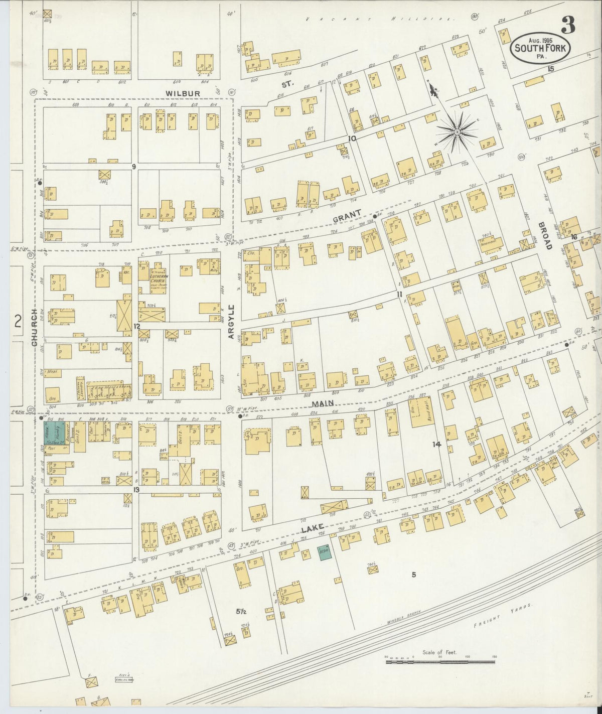 Sanborn Fire Insurance Map from South Fork, Cambria County, Pennsylvania (1905), Sheet #0003 - Historic Sanborn Fire Insurance Map Print, vintage old map wall art, antique decor, genealogy gift, Pennsylvania Pennsylvania map