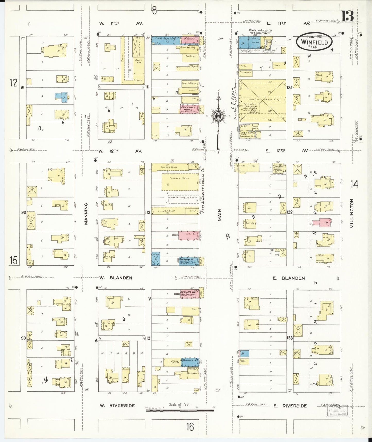 Sanborn Fire Insurance Map from Winfield, Cowley County, Kansas (1912), Sheet #0013 - Complete Map Set gallery image, historic Sanborn map, vintage wall art, Kansas Kansas