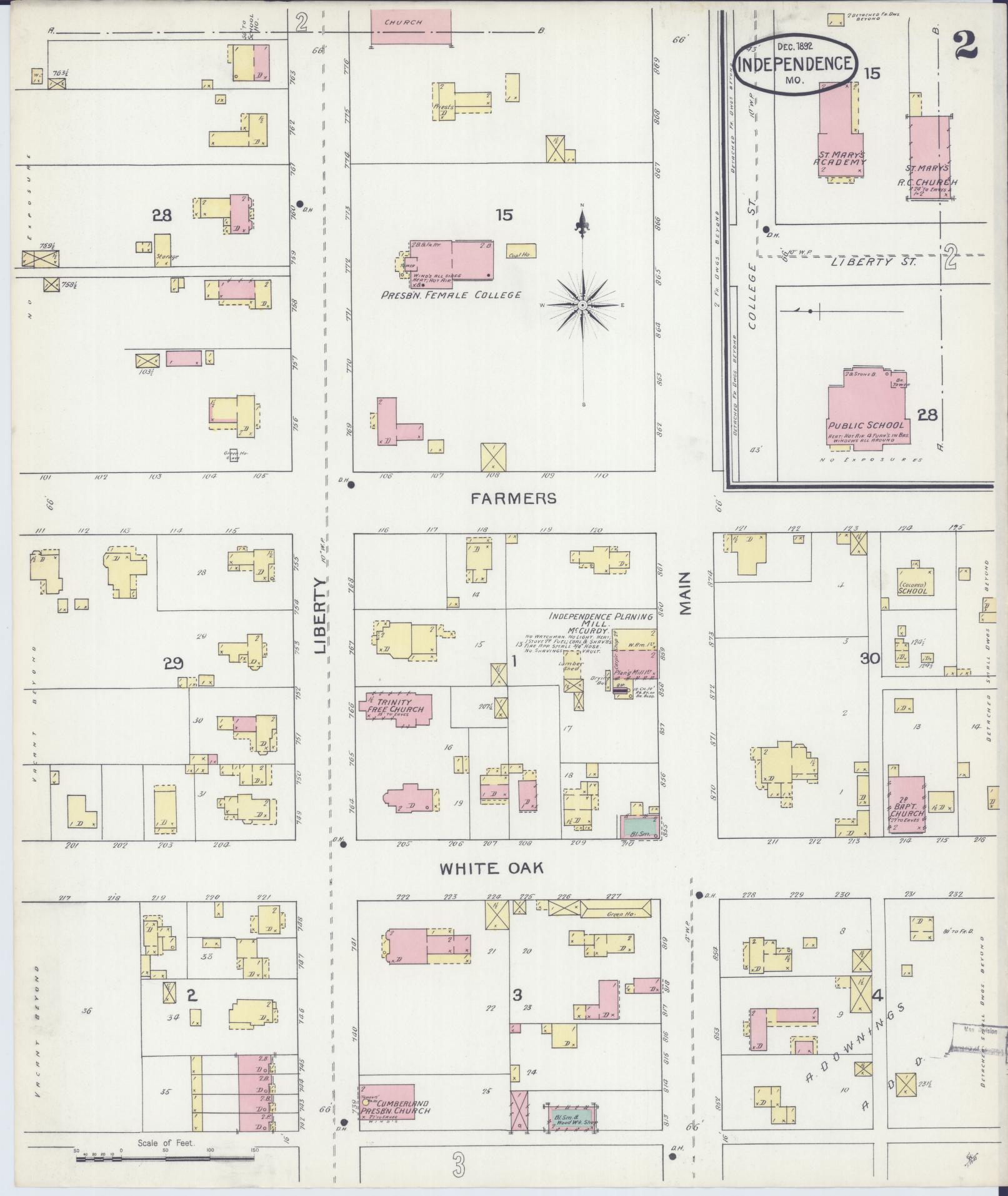 Sanborn Fire Insurance Map from Independence, Jackson County, Missouri (1892), Sheet #0002 - Complete Map Set gallery image, historic Sanborn map, vintage wall art, Missouri Missouri