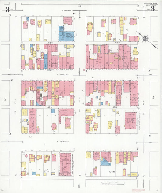 Sanborn Fire Insurance Map from New Ulm, Brown County, Minnesota (1935), Sheet #0003 - Historic Sanborn Fire Insurance Map Print, vintage old map wall art, antique decor, genealogy gift, Minnesota Minnesota map