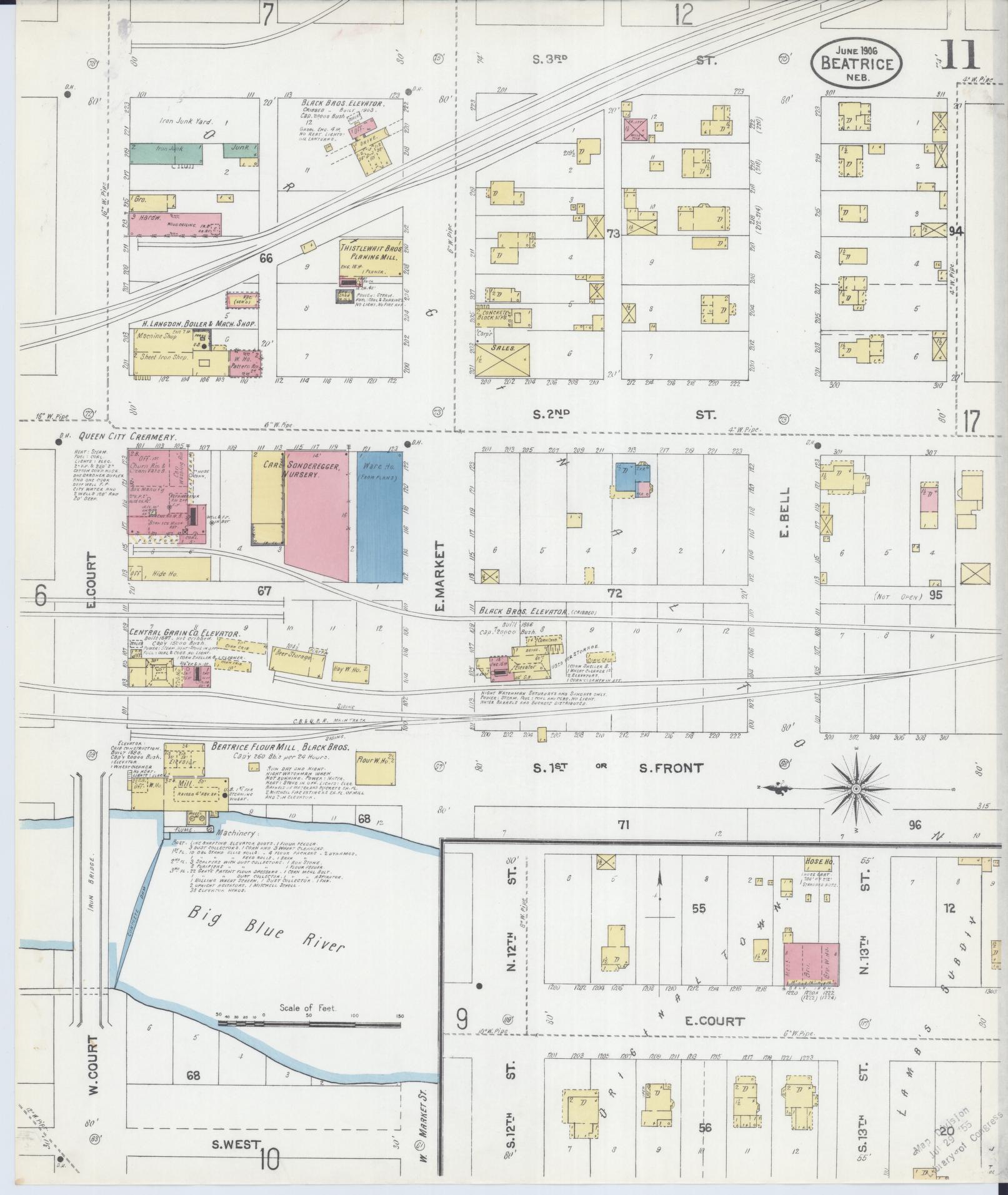 Sanborn Fire Insurance Map from Beatrice, Gage County, Nebraska (1906), Sheet #0011 - Historic Sanborn Fire Insurance Map Print, vintage old map wall art, antique decor, genealogy gift, Nebraska Nebraska map