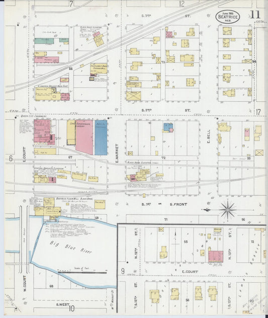 Sanborn Fire Insurance Map from Beatrice, Gage County, Nebraska (1906), Sheet #0011 - Historic Sanborn Fire Insurance Map Print, vintage old map wall art, antique decor, genealogy gift, Nebraska Nebraska map