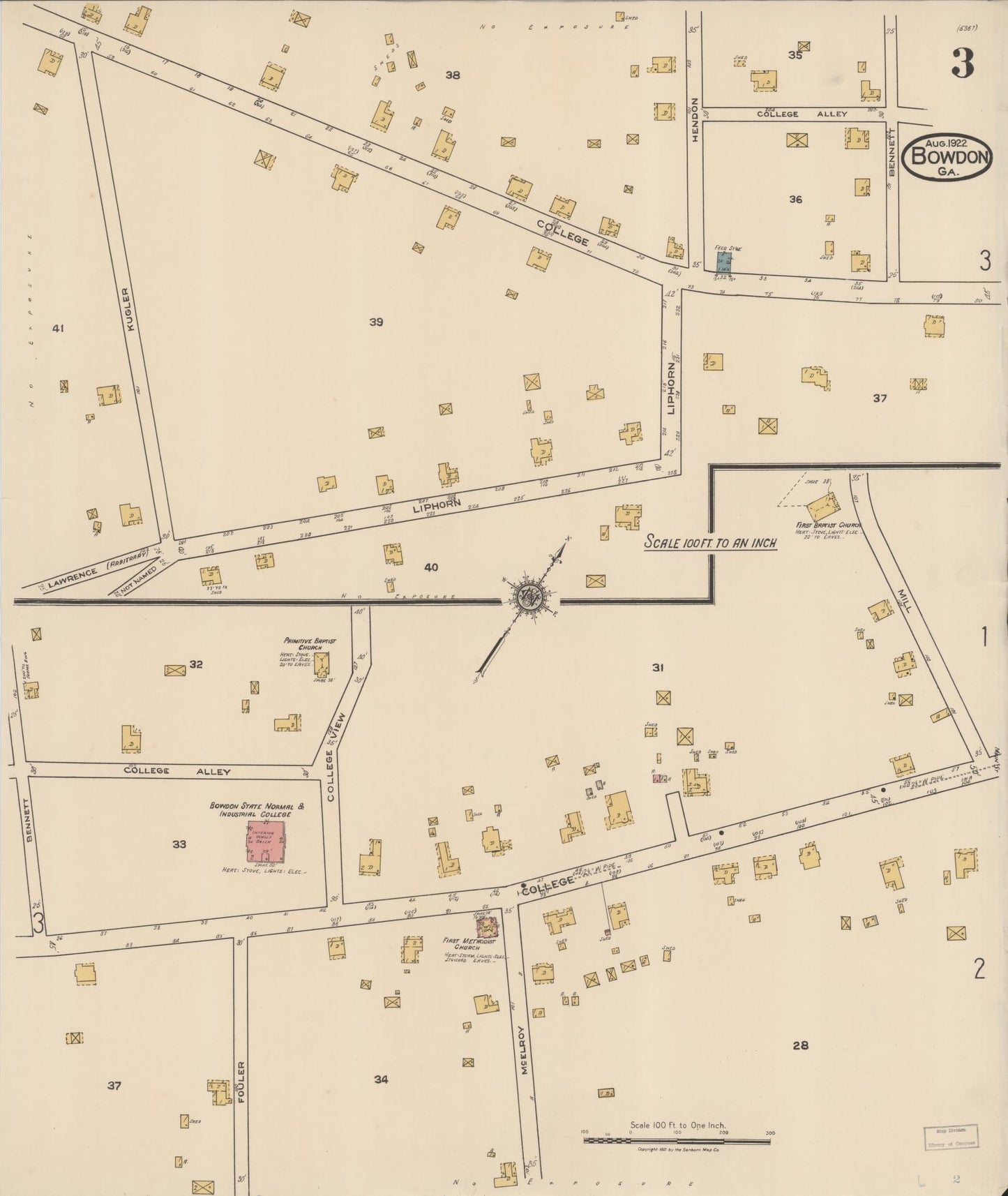 Sanborn Fire Insurance Map from Bowdon, Carroll County, Georgia (1922), Sheet #0003 - Complete Map Set gallery image, historic Sanborn map, vintage wall art, Georgia Georgia