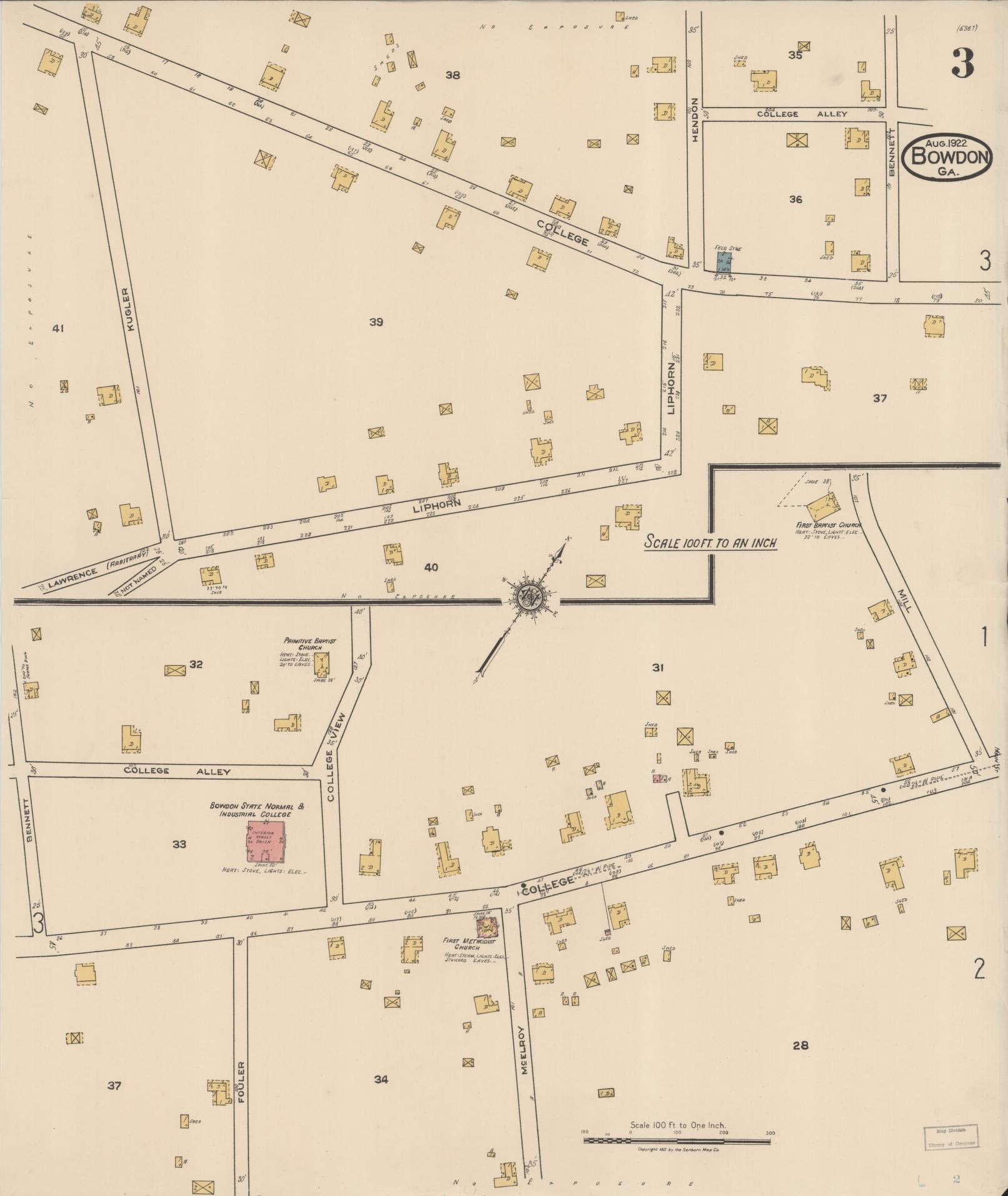 Sanborn Fire Insurance Map from Bowdon, Carroll County, Georgia (1922), Sheet #0003 - Complete Map Set gallery image, historic Sanborn map, vintage wall art, Georgia Georgia