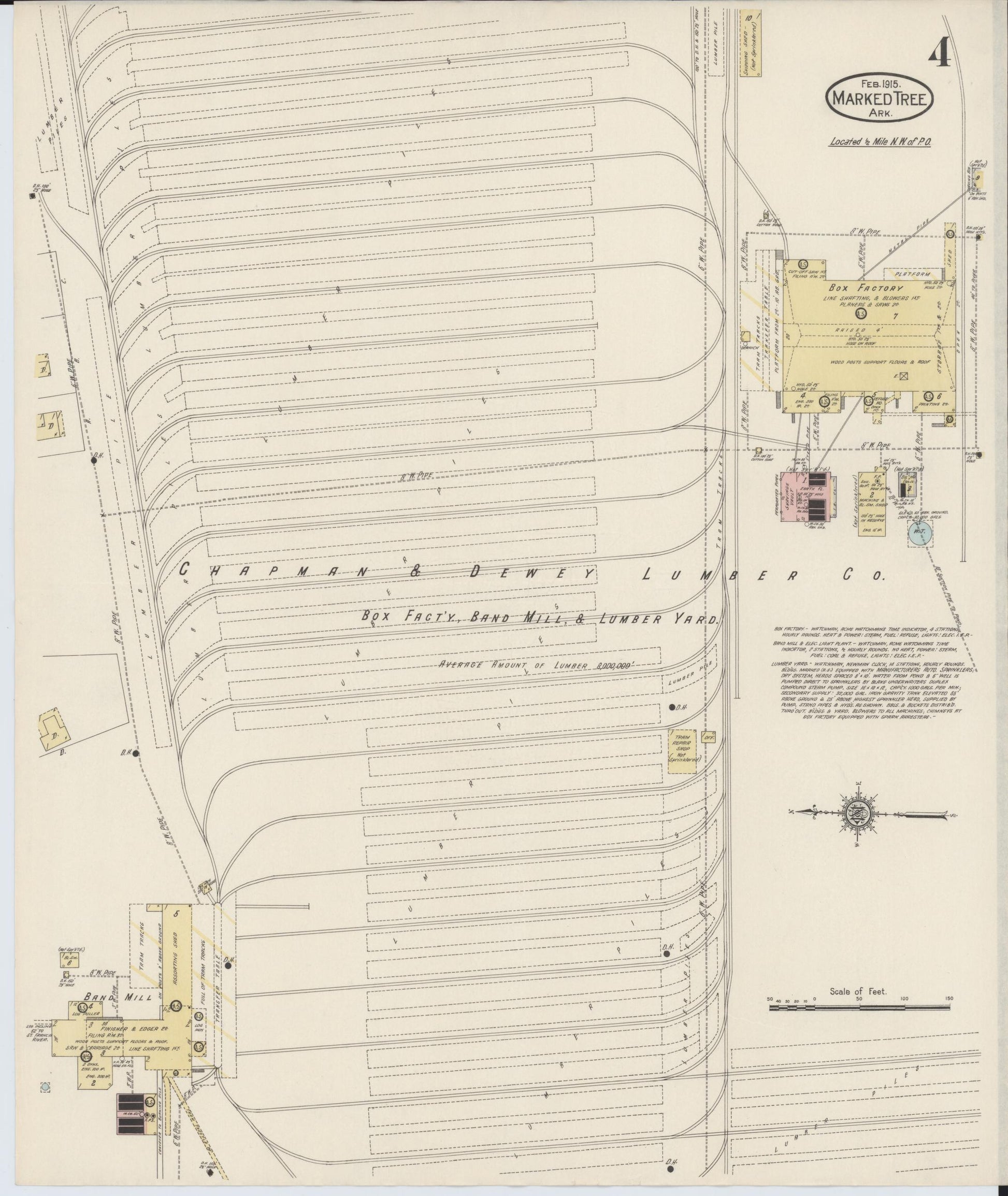 Sanborn Fire Insurance Map from Marked Tree, Poinsett County, Arkansas (1915), Sheet #0004 - Historic Sanborn Fire Insurance Map Print, vintage old map wall art, antique decor, genealogy gift, Arkansas Arkansas map