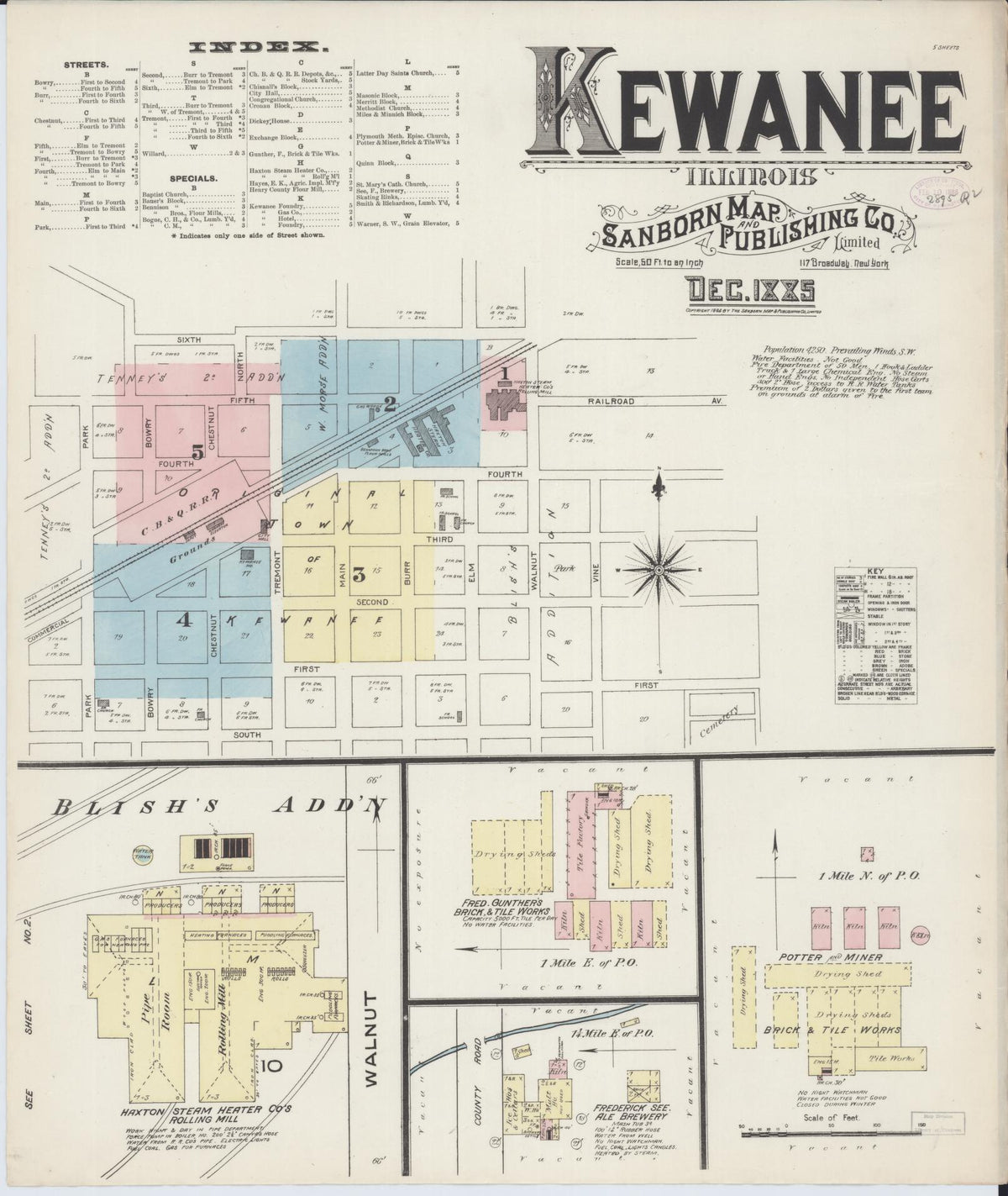 Sanborn Fire Insurance Map from Kewanee, Henry County, Illinois (1885), Sheet #0001 - Complete Map Set gallery image, historic Sanborn map, vintage wall art, Illinois Illinois