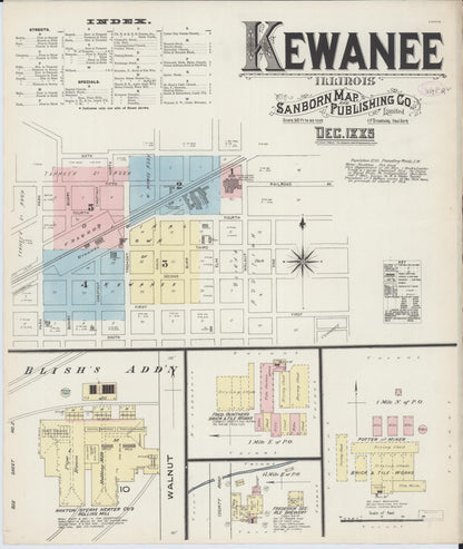 Sanborn Fire Insurance Map from Kewanee, Henry County, Illinois (1885), Sheet #0001 - Complete Map Set gallery image, historic Sanborn map, vintage wall art, Illinois Illinois
