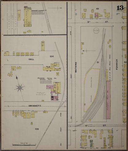 Sanborn Fire Insurance Map from Augusta, Richmond County, Georgia (1890), Sheet #0013 - Complete Map Set gallery image, historic Sanborn map, vintage wall art, Georgia Georgia