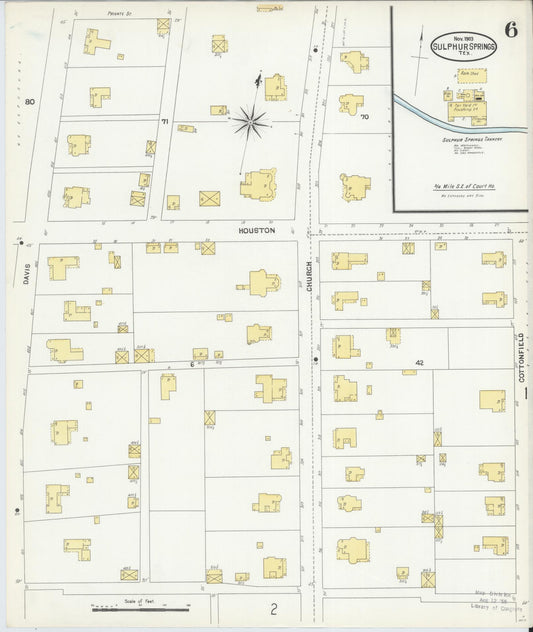 Sanborn Fire Insurance Map from Sulphur Springs, Hopkins County, Texas (1903), Sheet #0006 - Historic Sanborn Fire Insurance Map Print, vintage old map wall art, antique decor, genealogy gift, Texas Texas map