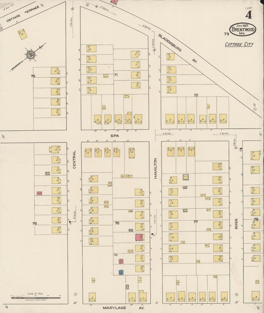Sanborn Fire Insurance Map from Brentwood, Prince Georges County, Maryland (1922), Sheet #0004 - Historic Sanborn Fire Insurance Map Print, vintage old map wall art, antique decor, genealogy gift, Maryland Maryland map