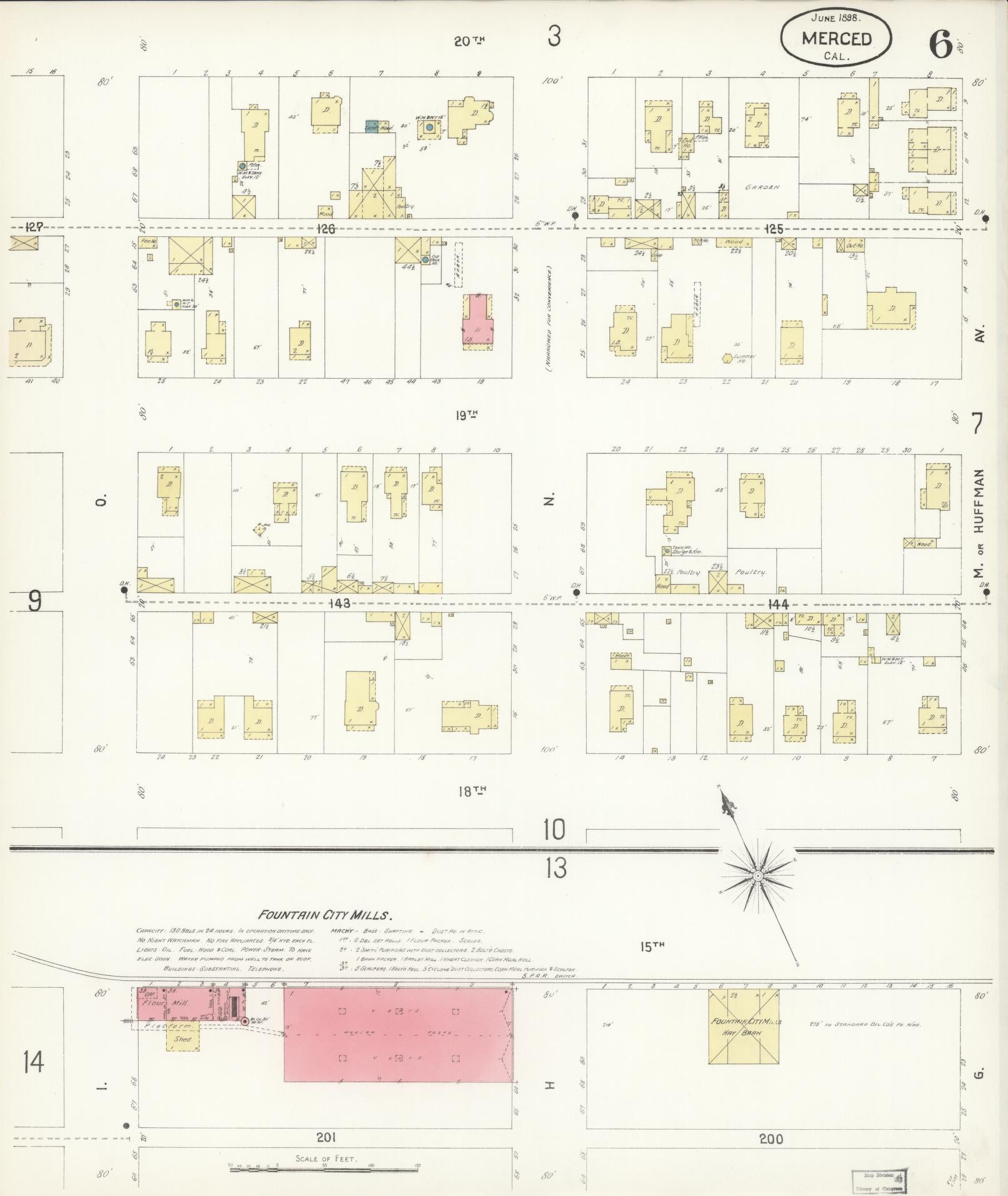 Sanborn Fire Insurance Map from Merced, Merced County, California (1898), Sheet #0006 - Historic Sanborn Fire Insurance Map Print, vintage old map wall art, antique decor, genealogy gift, California California map