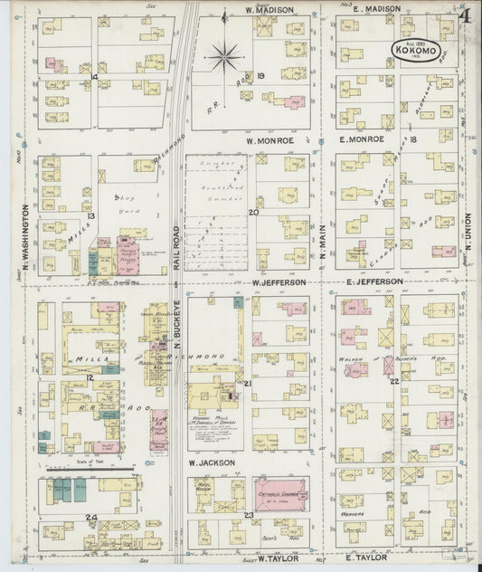 Sanborn Fire Insurance Map from Kokomo, Howard County, Indiana (1889), Sheet #0004 - Historic Sanborn Fire Insurance Map Print, vintage old map wall art, antique decor, genealogy gift, Indiana Indiana map
