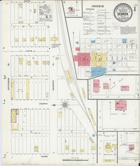 Sanborn Fire Insurance Map from Hebron, Thayer County, Nebraska (1904), Sheet #0001 - Historic Sanborn Fire Insurance Map Print, vintage old map wall art, antique decor, genealogy gift, Nebraska Nebraska map