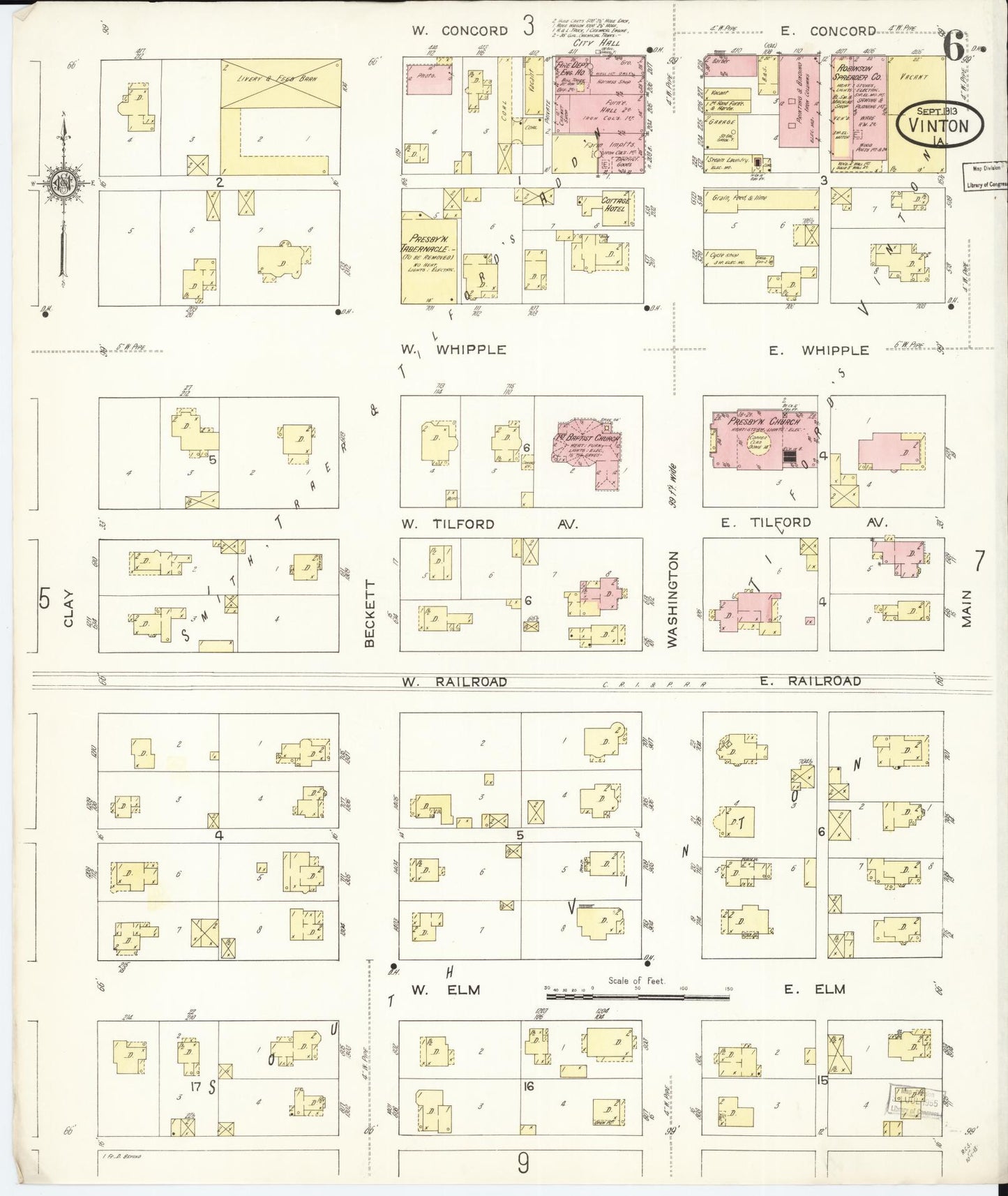 Sanborn Fire Insurance Map from Vinton, Benton County, Iowa (1913), Sheet #0006 - Historic Sanborn Fire Insurance Map Print, vintage old map wall art