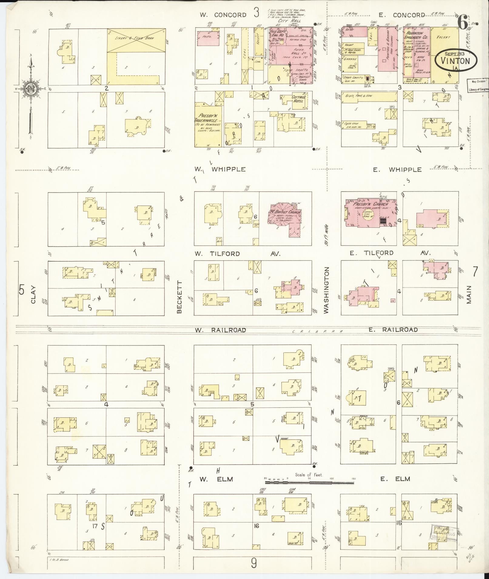 Sanborn Fire Insurance Map from Vinton, Benton County, Iowa (1913), Sheet #0006 - Historic Sanborn Fire Insurance Map Print, vintage old map wall art
