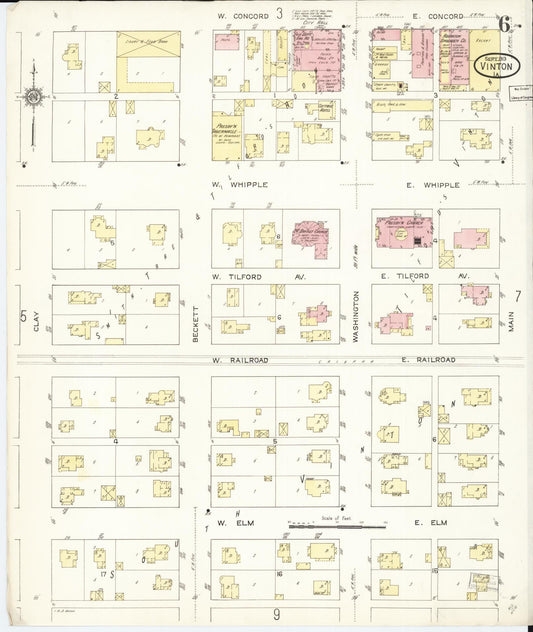 Sanborn Fire Insurance Map from Vinton, Benton County, Iowa (1913), Sheet #0006 - Historic Sanborn Fire Insurance Map Print, vintage old map wall art