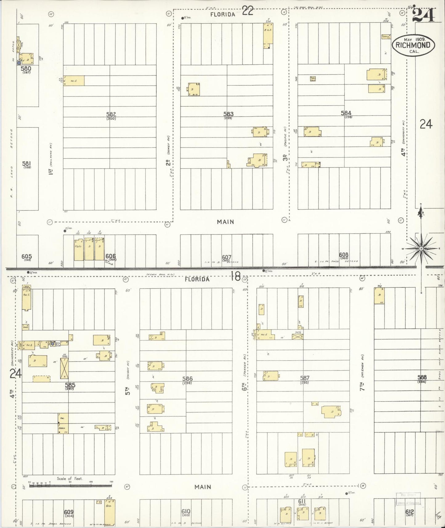 Sanborn Fire Insurance Map from Richmond, Contra Costa County, California (1909), Sheet #0024 - Complete Map Set gallery image, historic Sanborn map, vintage wall art, California California