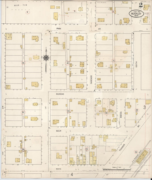 Sanborn Fire Insurance Map from Buckley, Pierce County, Washington (1933), Sheet #0002 - Historic Sanborn Fire Insurance Map Print, vintage old map wall art, antique decor, genealogy gift, Washington Washington map