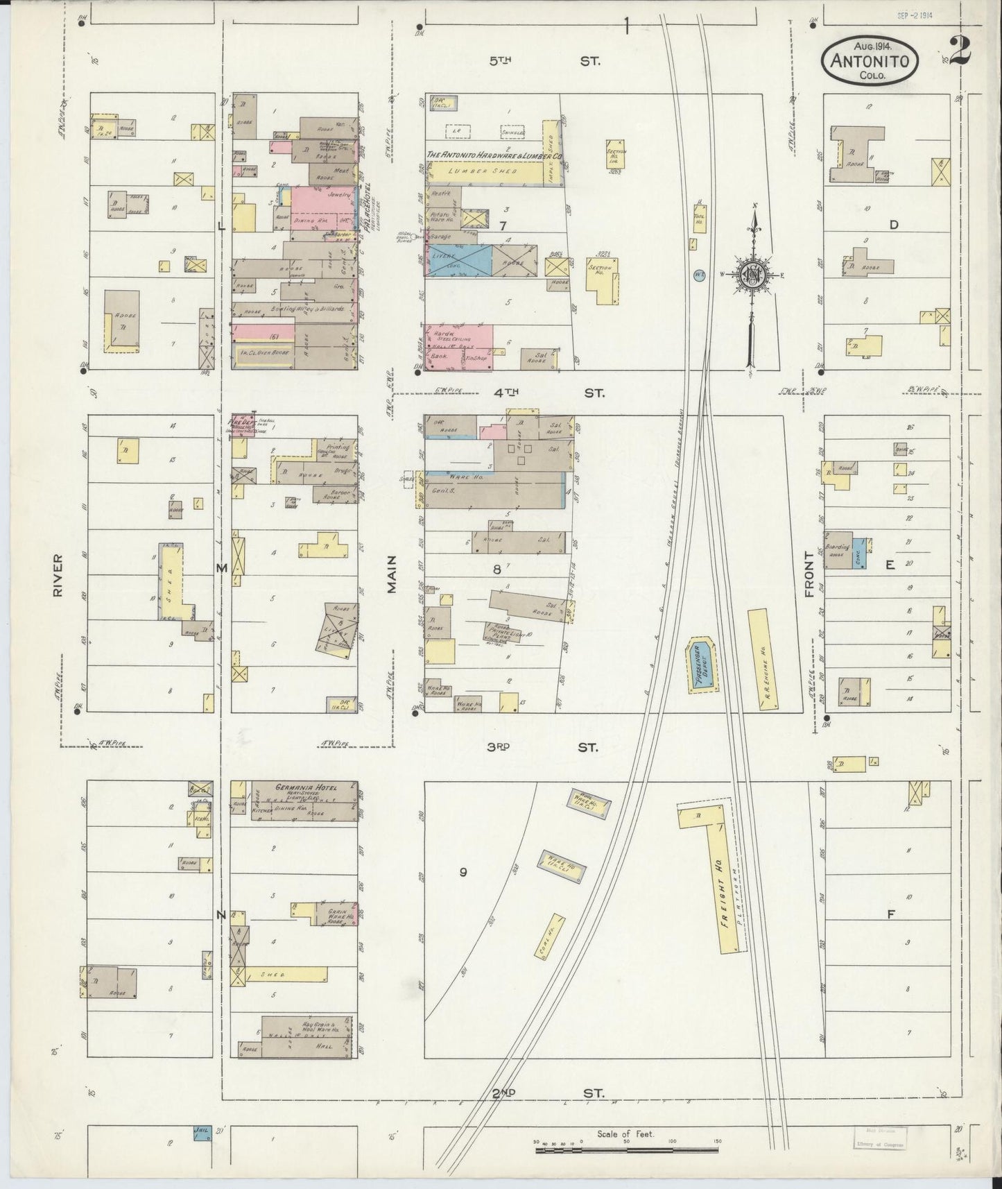 Sanborn Fire Insurance Map from Antonito, Conejos County, Colorado (1914), Sheet #0002 - Historic Sanborn Fire Insurance Map Print, vintage old map wall art, antique decor, genealogy gift, Colorado Colorado map