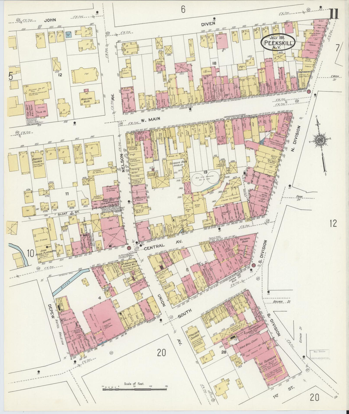 Sanborn Fire Insurance Map from Peekskill, Westchester County, New York (1911), Sheet #0011 - Historic Sanborn Fire Insurance Map Print, vintage old map wall art, antique decor, genealogy gift, New York New York map