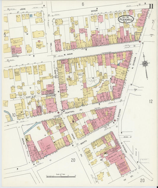 Sanborn Fire Insurance Map from Peekskill, Westchester County, New York (1911), Sheet #0011 - Historic Sanborn Fire Insurance Map Print, vintage old map wall art, antique decor, genealogy gift, New York New York map