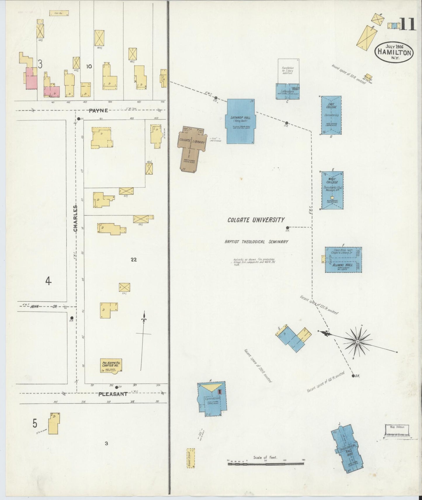 Sanborn Fire Insurance Map from Hamilton, Madison County, New York (1906), Sheet #0011 - Historic Sanborn Fire Insurance Map Print, vintage old map wall art, antique decor, genealogy gift, New York New York map