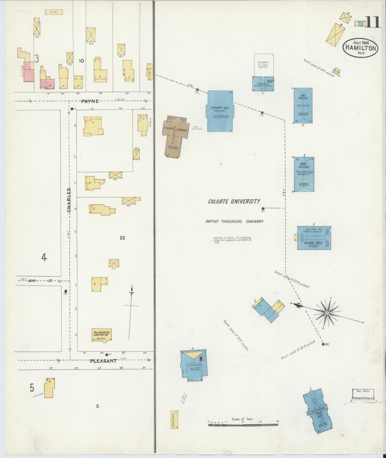 Sanborn Fire Insurance Map from Hamilton, Madison County, New York (1906), Sheet #0011 - Historic Sanborn Fire Insurance Map Print, vintage old map wall art, antique decor, genealogy gift, New York New York map