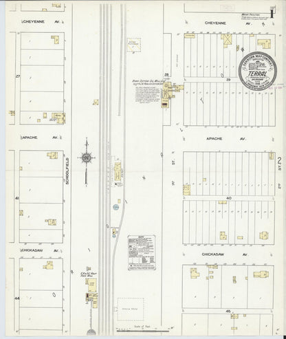 Sanborn Fire Insurance Map from Terral, Jefferson County, Oklahoma (1910), Sheet #0001 - Complete Map Set gallery image, historic Sanborn map, vintage wall art, Oklahoma Oklahoma