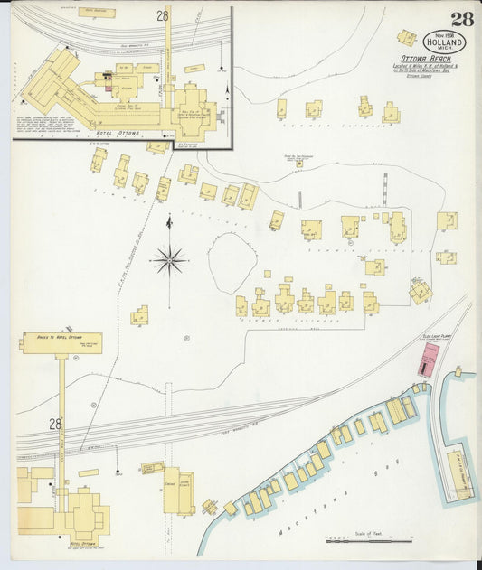 Sanborn Fire Insurance Map from Holland, Ottawa County, Michigan (1908), Sheet #0028 - Historic Sanborn Fire Insurance Map Print, vintage old map wall art, antique decor, genealogy gift, Michigan Michigan map