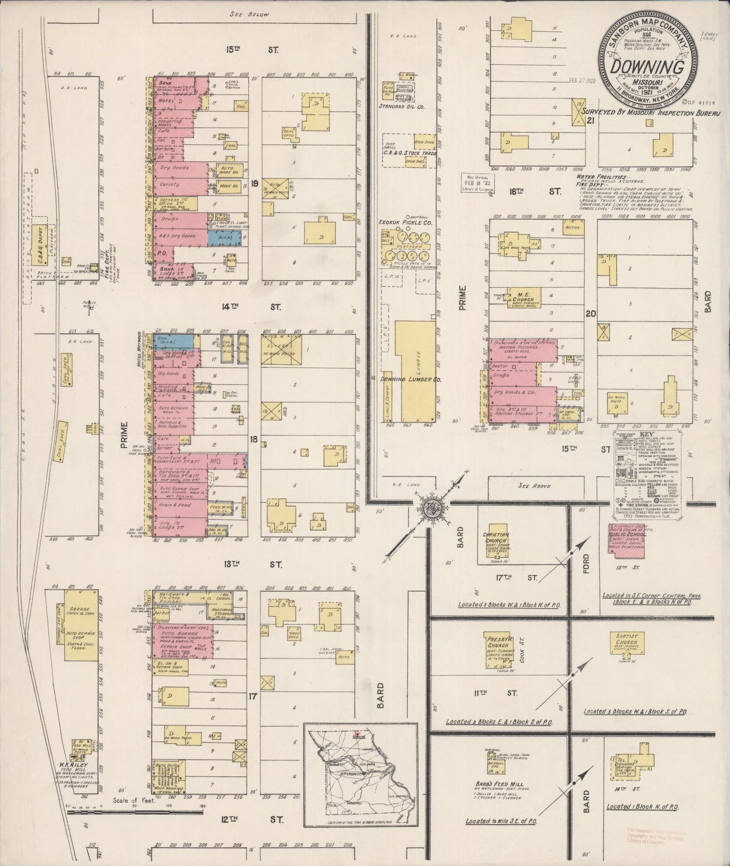 Sanborn Fire Insurance Map from Downing, Schuyler County, Missouri (1921), Sheet #0001 - Historic Sanborn Fire Insurance Map Print, vintage old map wall art, antique decor, genealogy gift, Missouri Missouri map