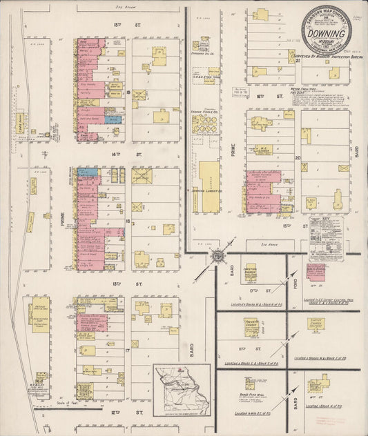 Sanborn Fire Insurance Map from Downing, Schuyler County, Missouri (1921), Sheet #0001 - Historic Sanborn Fire Insurance Map Print, vintage old map wall art, antique decor, genealogy gift, Missouri Missouri map