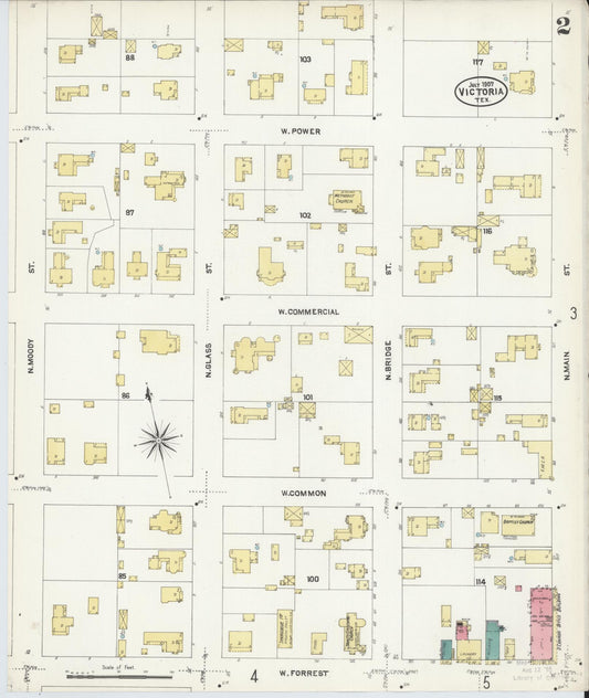Sanborn Fire Insurance Map from Victoria, Victoria County, Texas (1907), Sheet #0002 - Historic Sanborn Fire Insurance Map Print, vintage old map wall art, antique decor, genealogy gift, Texas Texas map