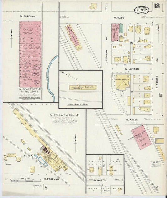 Sanborn Fire Insurance Map from El Reno, Canadian County, Oklahoma (1908), Sheet #0018 - Historic Sanborn Fire Insurance Map Print, vintage old map wall art, antique decor, genealogy gift, Oklahoma Oklahoma map