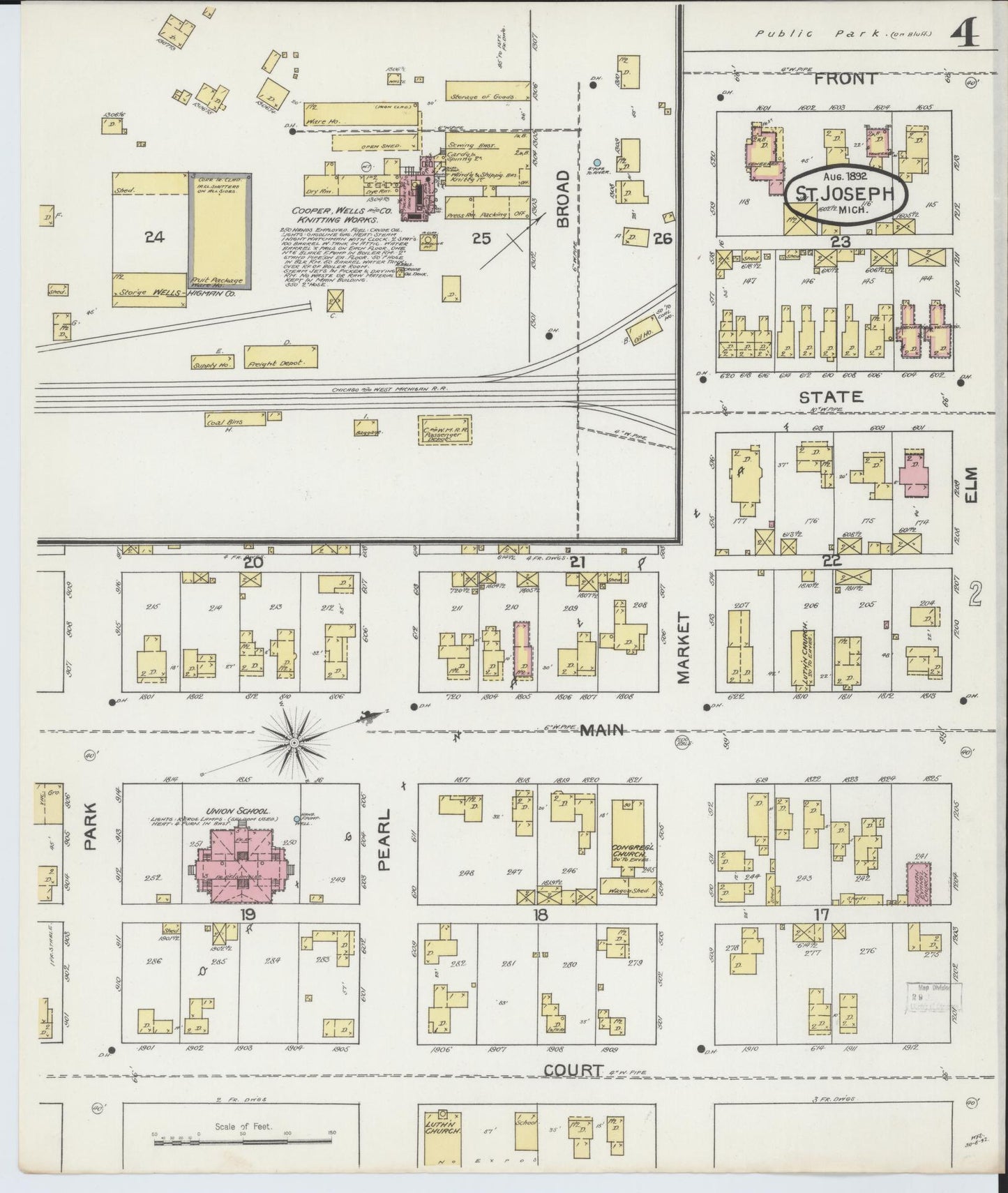 Sanborn Fire Insurance Map from Saint Joseph, Berrien County, Michigan (1892), Sheet #0004 - Complete Map Set gallery image, historic Sanborn map, vintage wall art, Michigan Michigan
