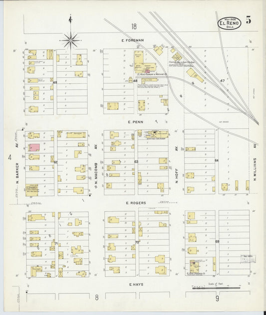 Sanborn Fire Insurance Map from El Reno, Canadian County, Oklahoma (1908), Sheet #0005 - Historic Sanborn Fire Insurance Map Print, vintage old map wall art, antique decor, genealogy gift, Oklahoma Oklahoma map