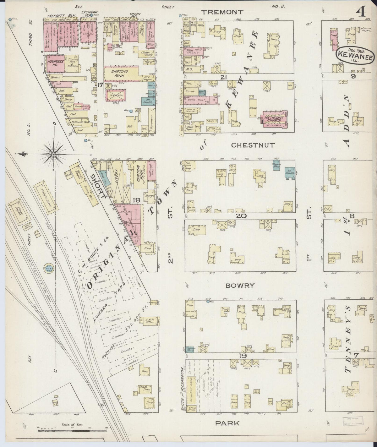 Sanborn Fire Insurance Map from Kewanee, Henry County, Illinois (1885), Sheet #0004 - Complete Map Set gallery image, historic Sanborn map, vintage wall art, Illinois Illinois