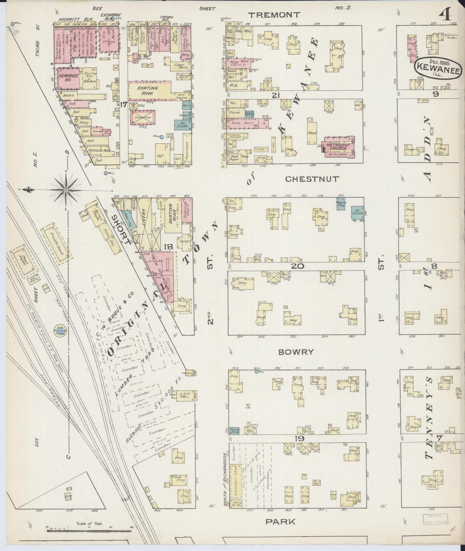 Sanborn Fire Insurance Map from Kewanee, Henry County, Illinois (1885), Sheet #0004 - Complete Map Set gallery image, historic Sanborn map, vintage wall art, Illinois Illinois