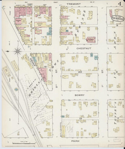 Sanborn Fire Insurance Map from Kewanee, Henry County, Illinois (1885), Sheet #0004 - Complete Map Set gallery image, historic Sanborn map, vintage wall art, Illinois Illinois