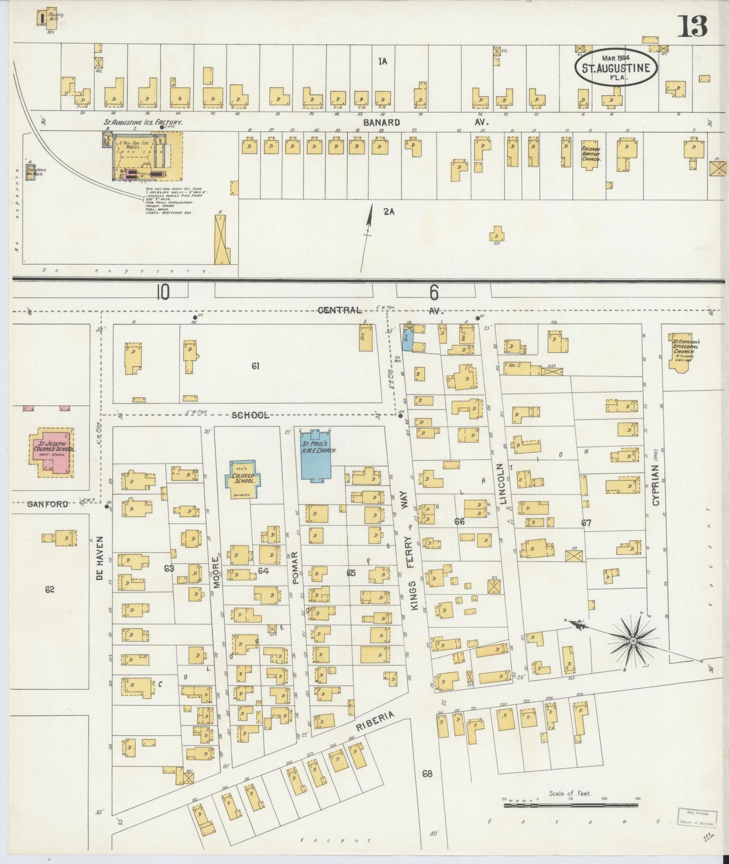 Sanborn Fire Insurance Map from Saint Augustine, Saint John's County, Florida (1904), Sheet #0013 - Complete Map Set gallery image, historic Sanborn map, vintage wall art, Florida Florida