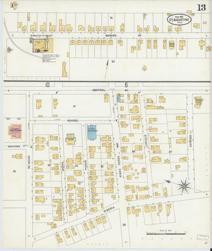 Sanborn Fire Insurance Map from Saint Augustine, Saint John's County, Florida (1904), Sheet #0013 - Complete Map Set gallery image, historic Sanborn map, vintage wall art, Florida Florida