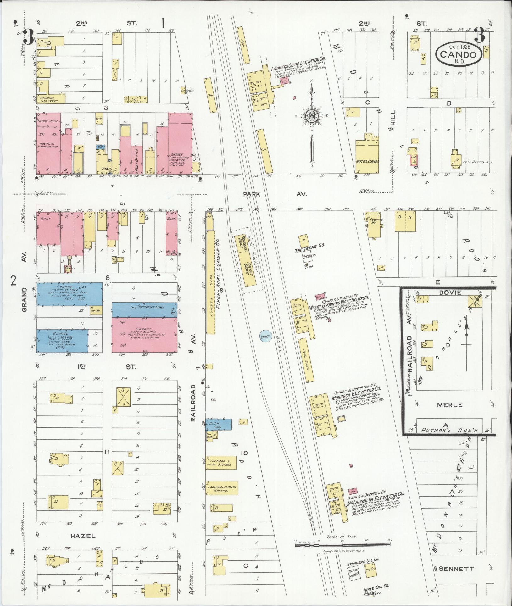 Sanborn Fire Insurance Map from Cando, Towner County, North Dakota (1926), Sheet #0003 - Complete Map Set gallery image, historic Sanborn map, vintage wall art, North Dakota North Dakota
