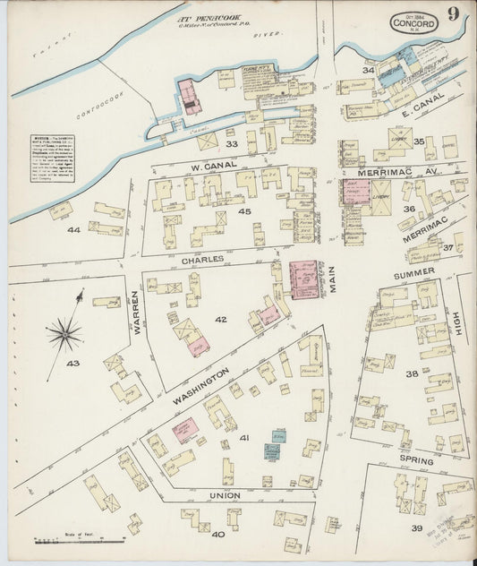 Sanborn Fire Insurance Map from Concord, Merrimack County, New Hampshire (1884), Sheet #0009 - Historic Sanborn Fire Insurance Map Print, vintage old map wall art, antique decor, genealogy gift, New Hampshire New Hampshire map