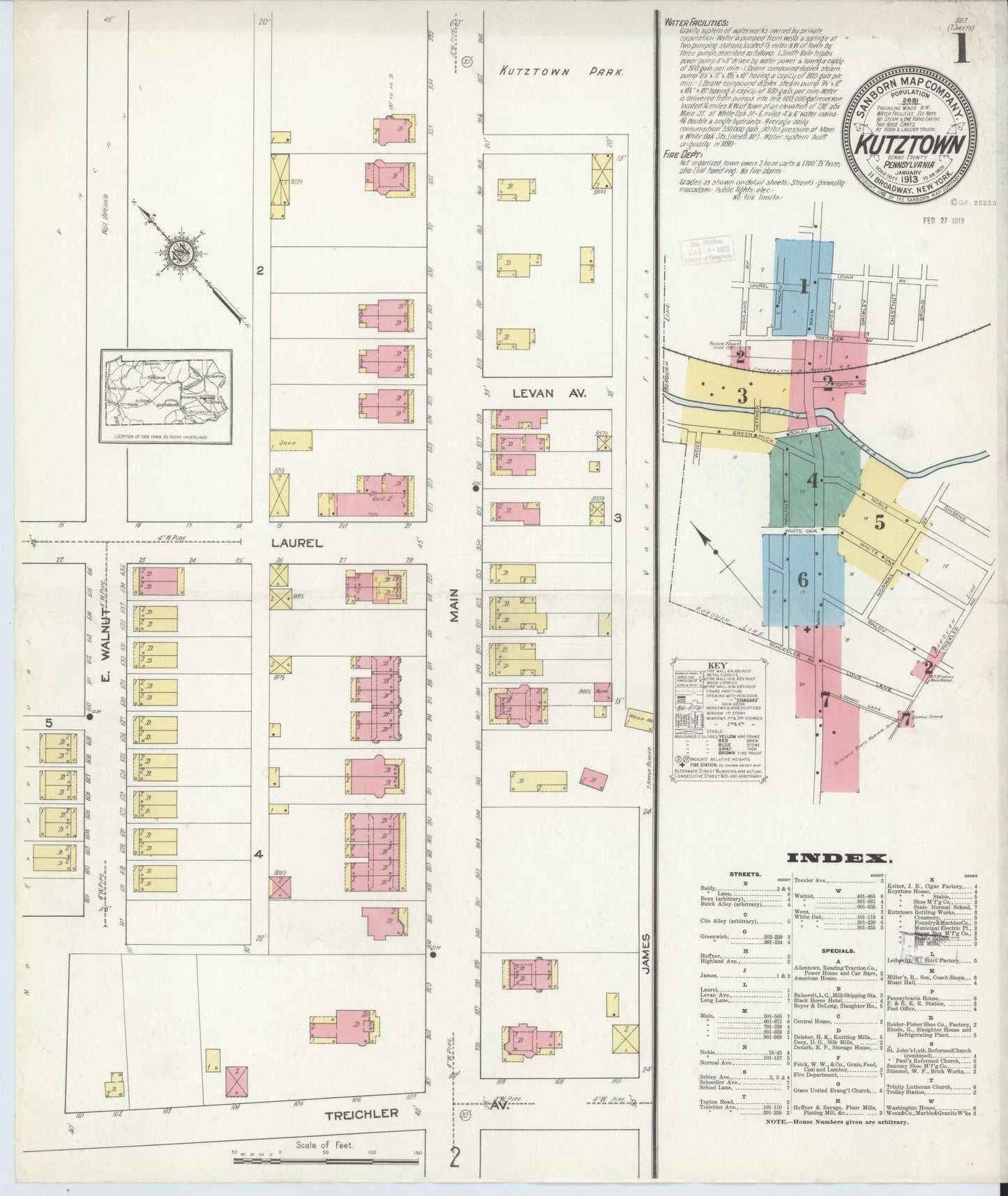 Sanborn Fire Insurance Map from Kutztown, Berks County, Pennsylvania. (1913) – Historic Sanborn Fire Insurance Map Print