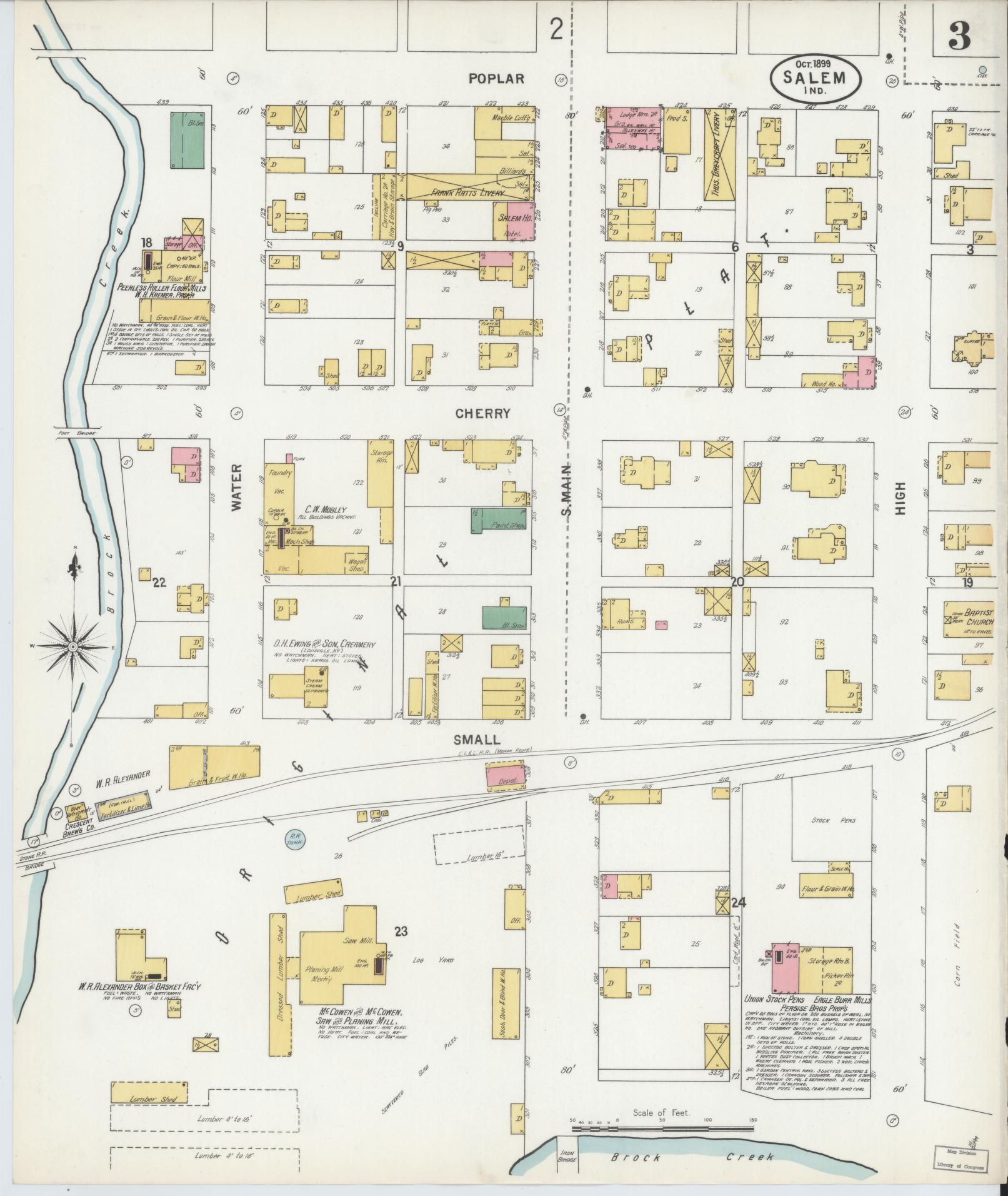 Sanborn Fire Insurance Map from Salem, Washington County, Indiana (1899), Sheet #0003 - Complete Map Set gallery image, historic Sanborn map, vintage wall art, Indiana Indiana